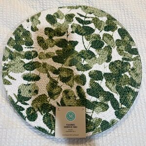 Martha Stewart Set of Four Round Placemats Green Leaves Cotton NWT